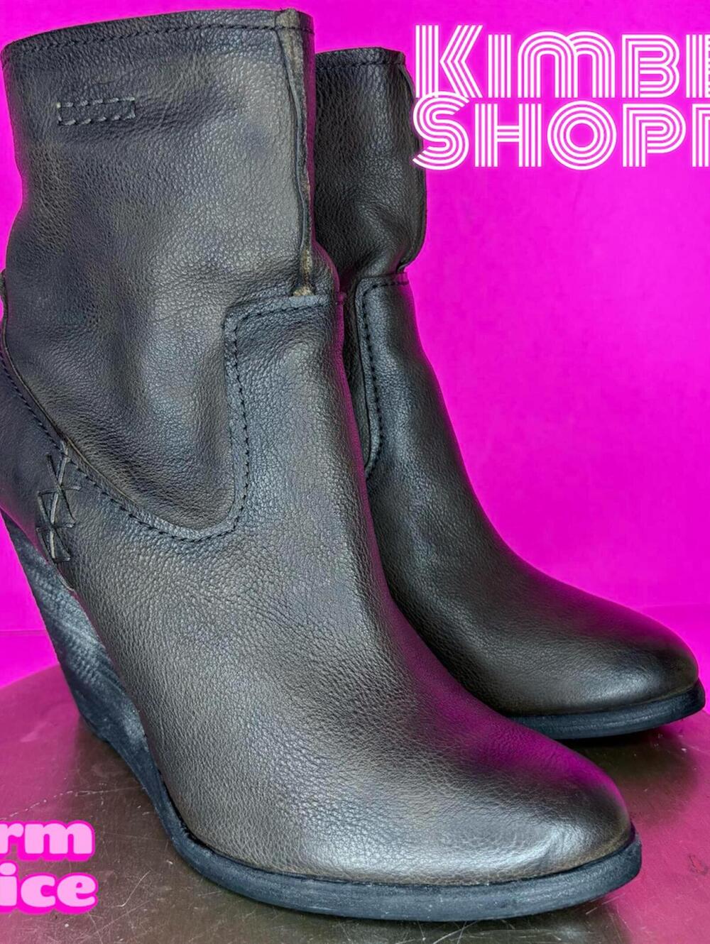 Frye Cece Artisan Short Dark Brown Leather Wedge Heel Boot US 8.5